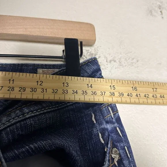 Y2K Mek Denim Jean Pant Women 30x34 Moscow Slim Boot Flared Distressed Blue - Picture 9 of 15